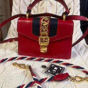 Gucci Red Sylvie Top Handle and Crossbody Bag with 2 Original Straps and COA